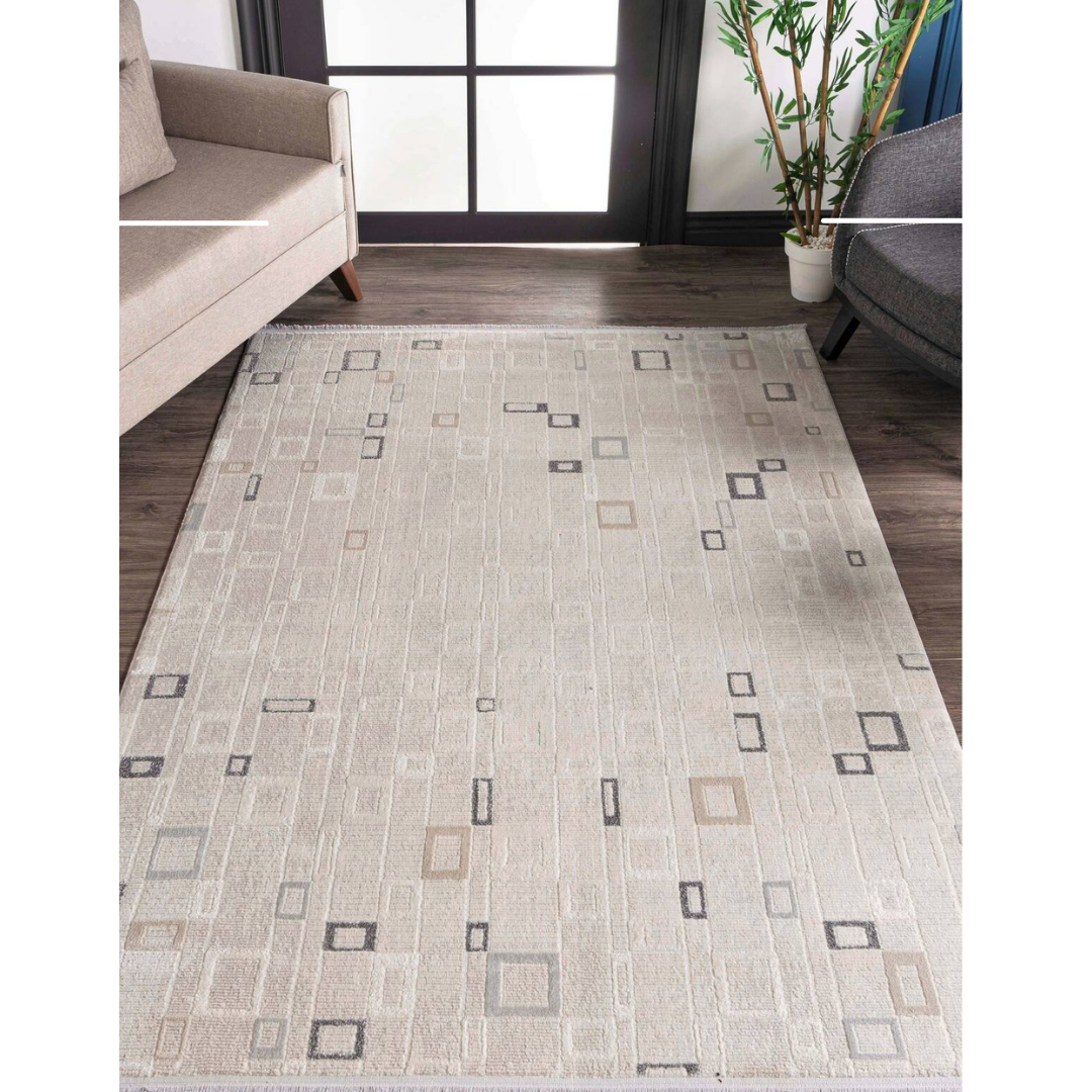 Modern geometric pattern rug - light grey ( 3.10x6ft)