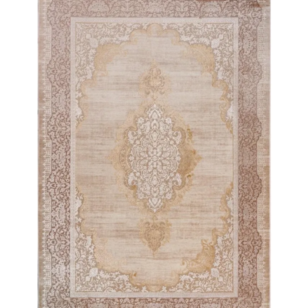 Vintage-Inspired Carpet – Warm Beige & Gold Tones (5.2x7.5ft)