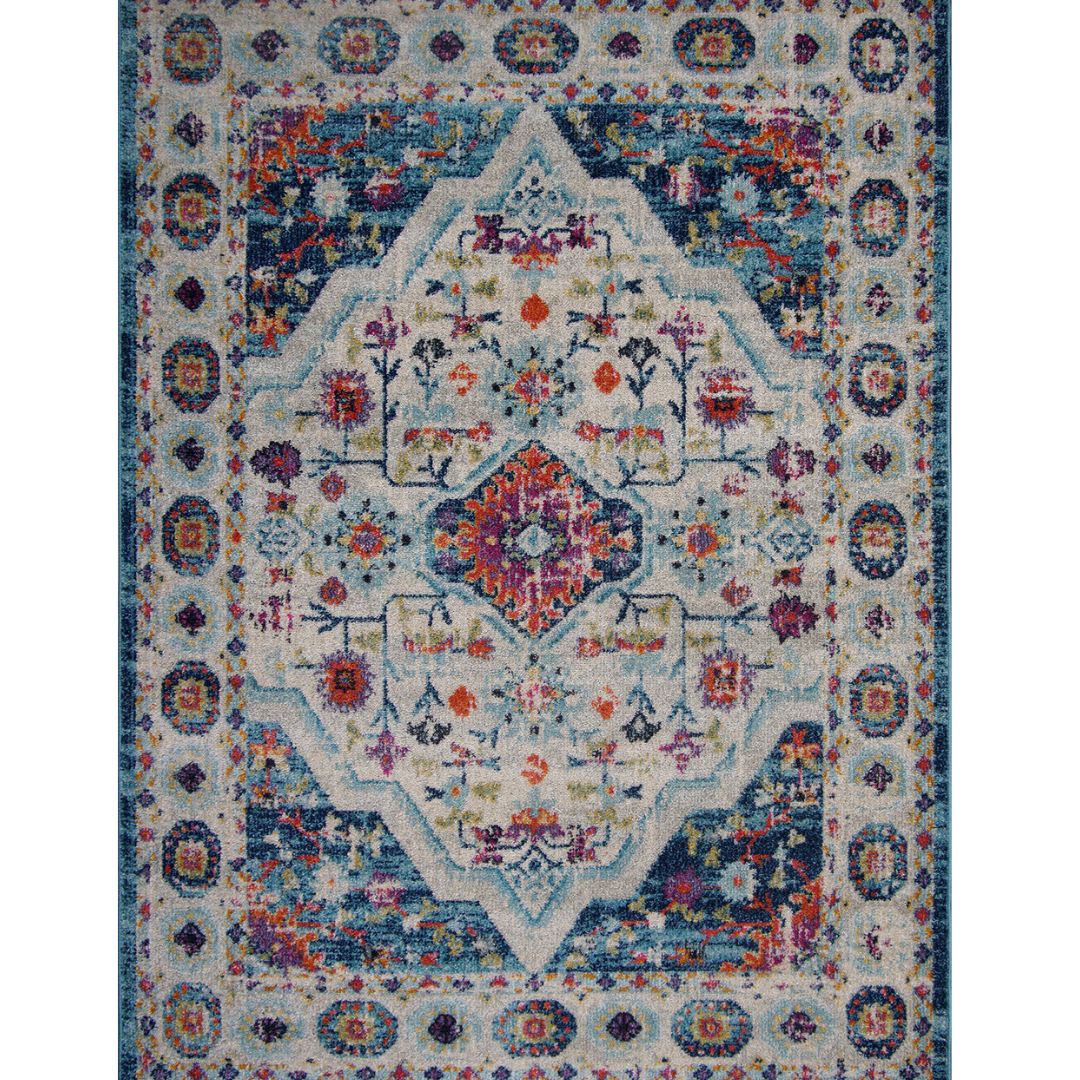 Oriental Floral Rug – Bold Blue & Red Medallion (3.11x5.5ft)