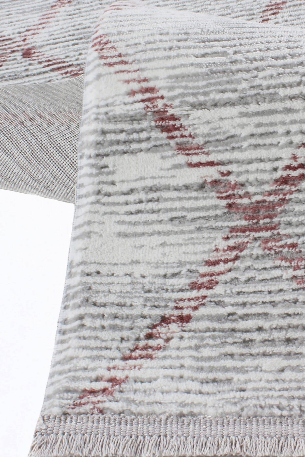 Soft Grid Pattern - White with Subtle Red Lines (5.2x7.5ft)