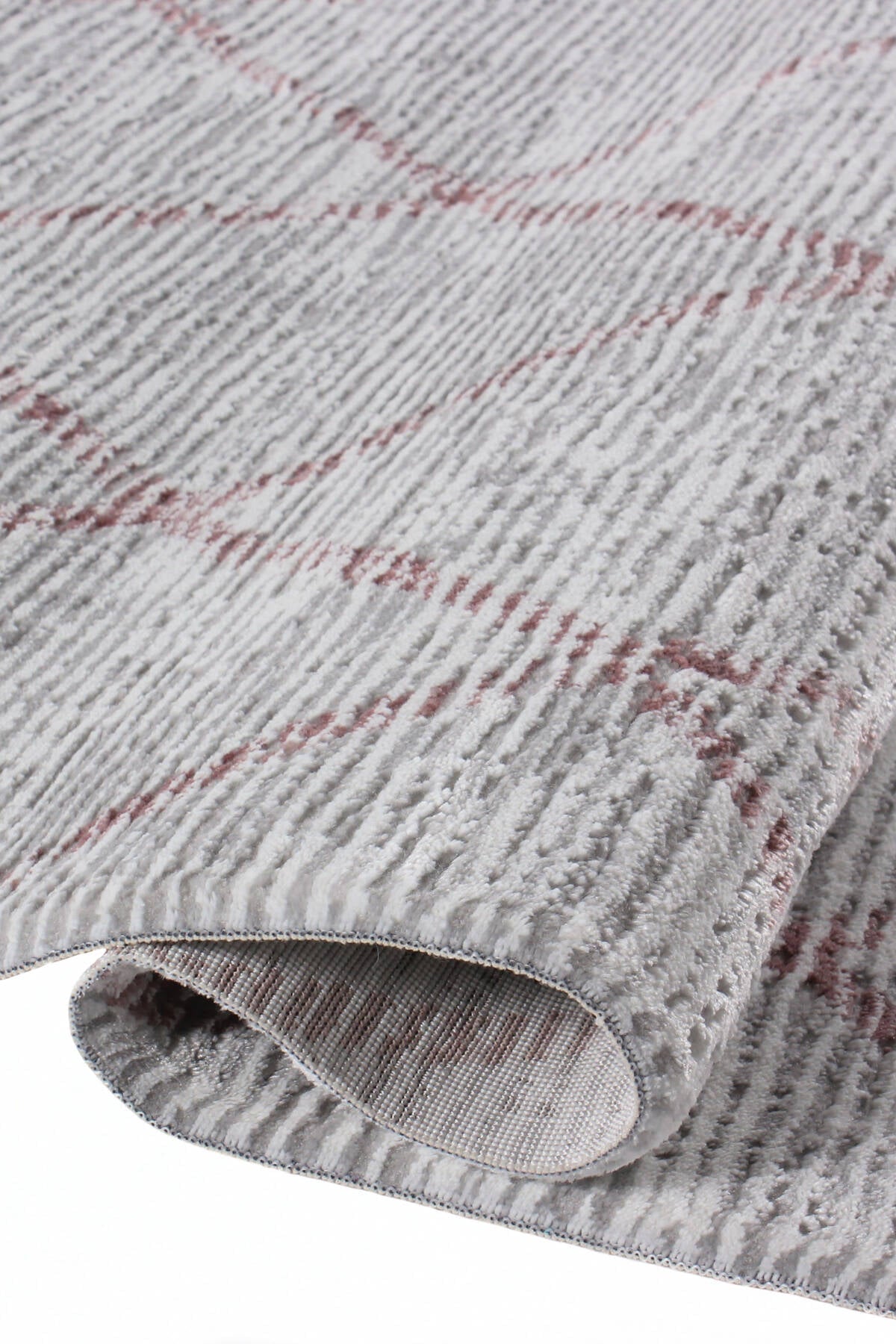 Soft Grid Pattern - White with Subtle Red Lines (5.2x7.5ft)