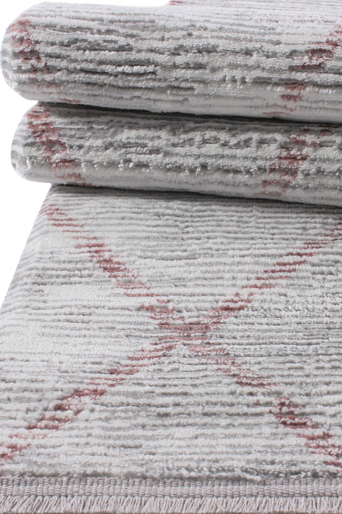 Soft Grid Pattern - White with Subtle Red Lines (5.2x7.5ft)