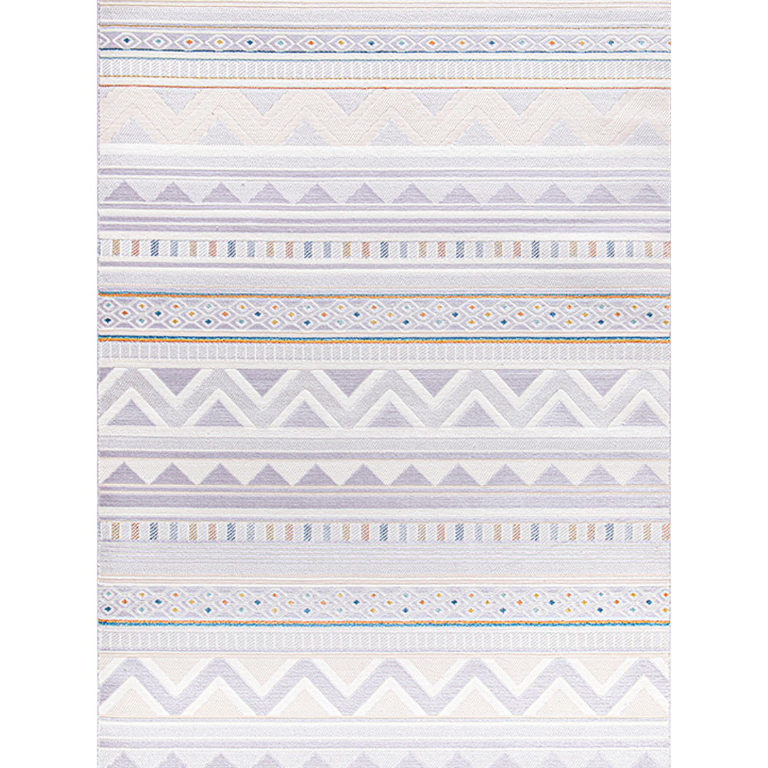 . Striped Geometric Carpet Rug – Pastel Shades (5.2x7.5ft)