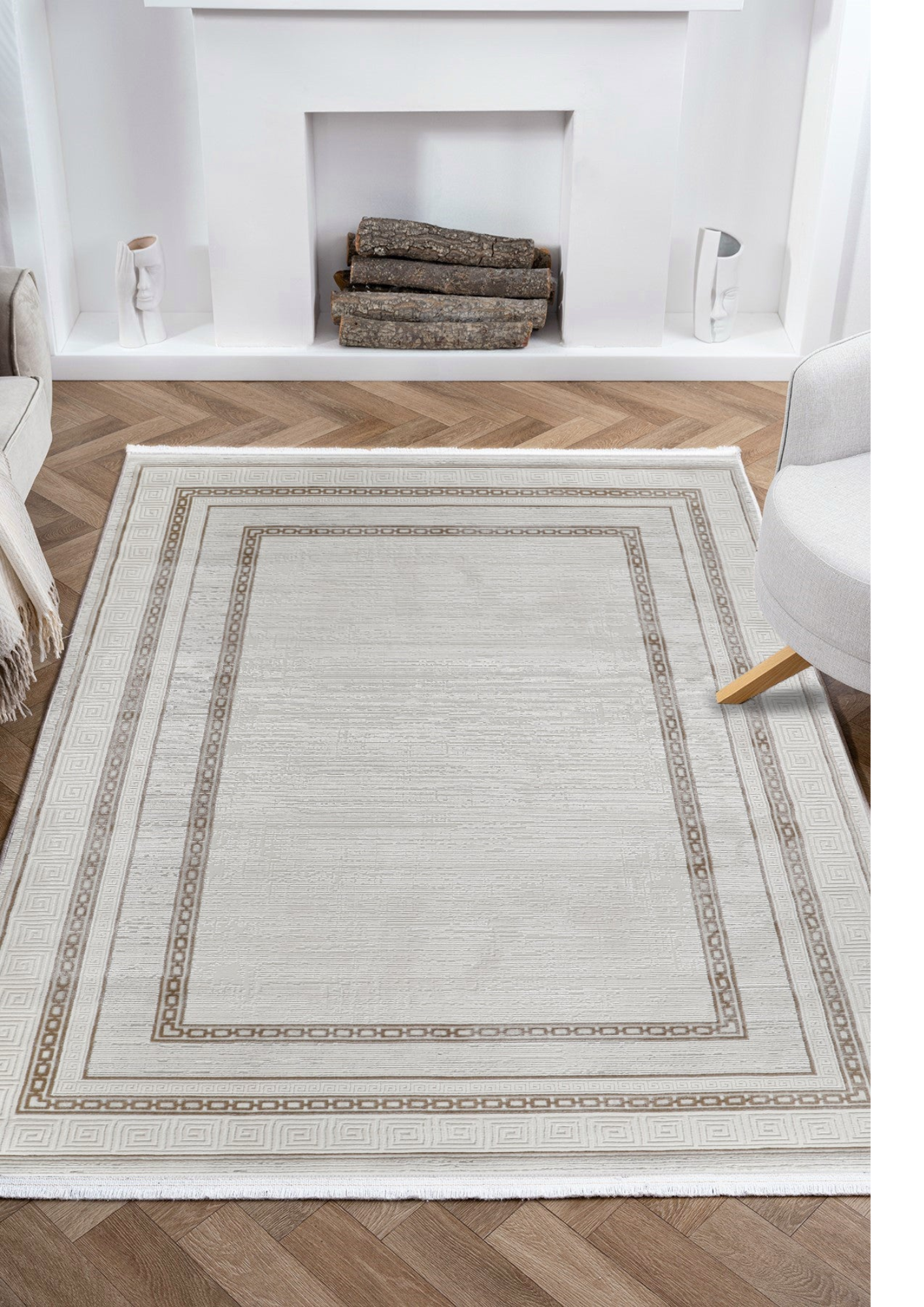 Central medallion inspired by timeless heritage design beige, polypropylene and polyester yarn (5.2x7.6ft)