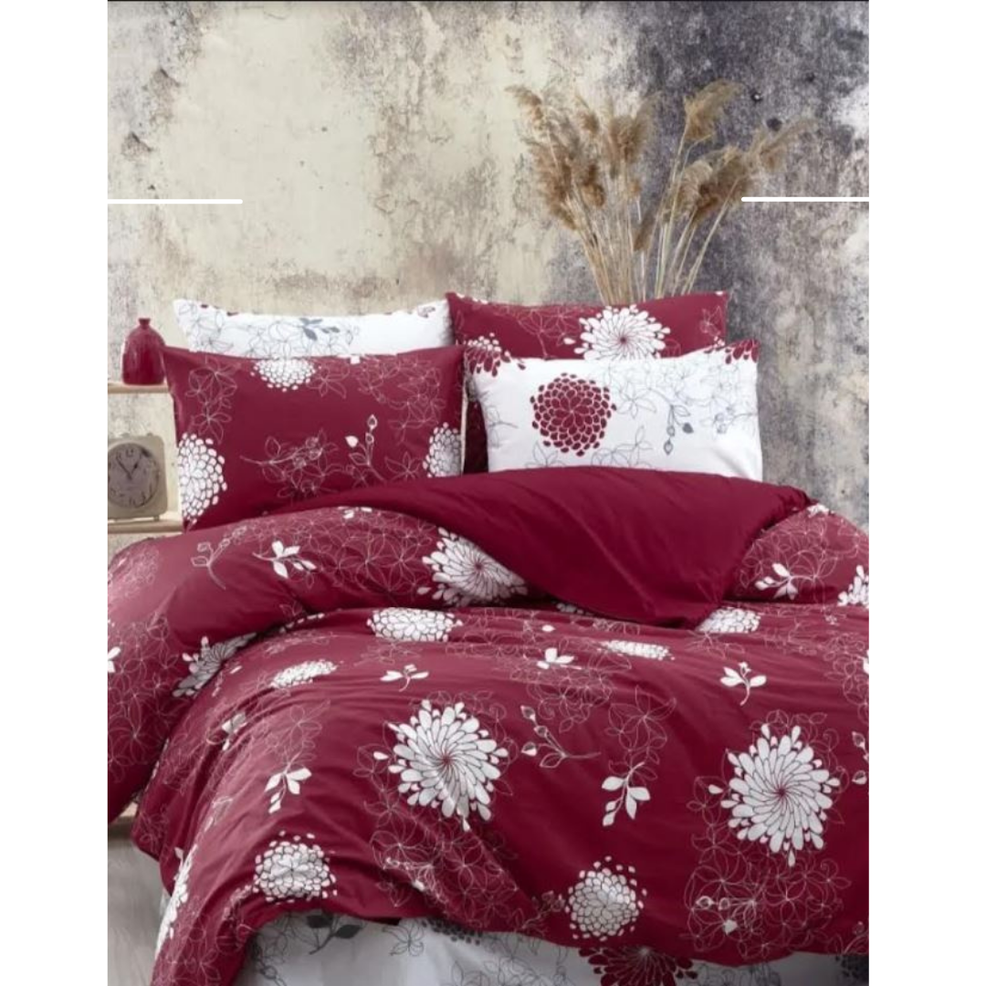 Crimson Snowflake - Queen 6pcs Turkish bedding set, 100% cotton
