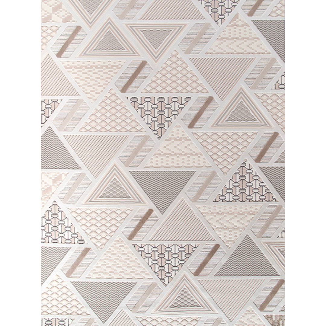 Beige Geometric Triangle Pattern Carpet Rug (5.2x7.5ft)
