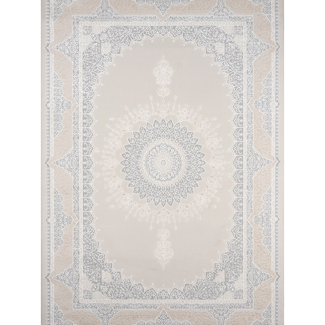 Classic Medallion Carpet Rug – Ivory & Grey (3.10x6ft)
