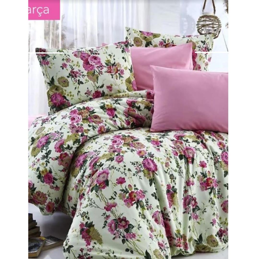 Floral Garden Cream - Double 6pcs Turkish bedding set, cotton mix
