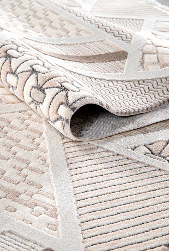 Beige Geometric Triangle Pattern Carpet Rug (5.2x7.5ft)