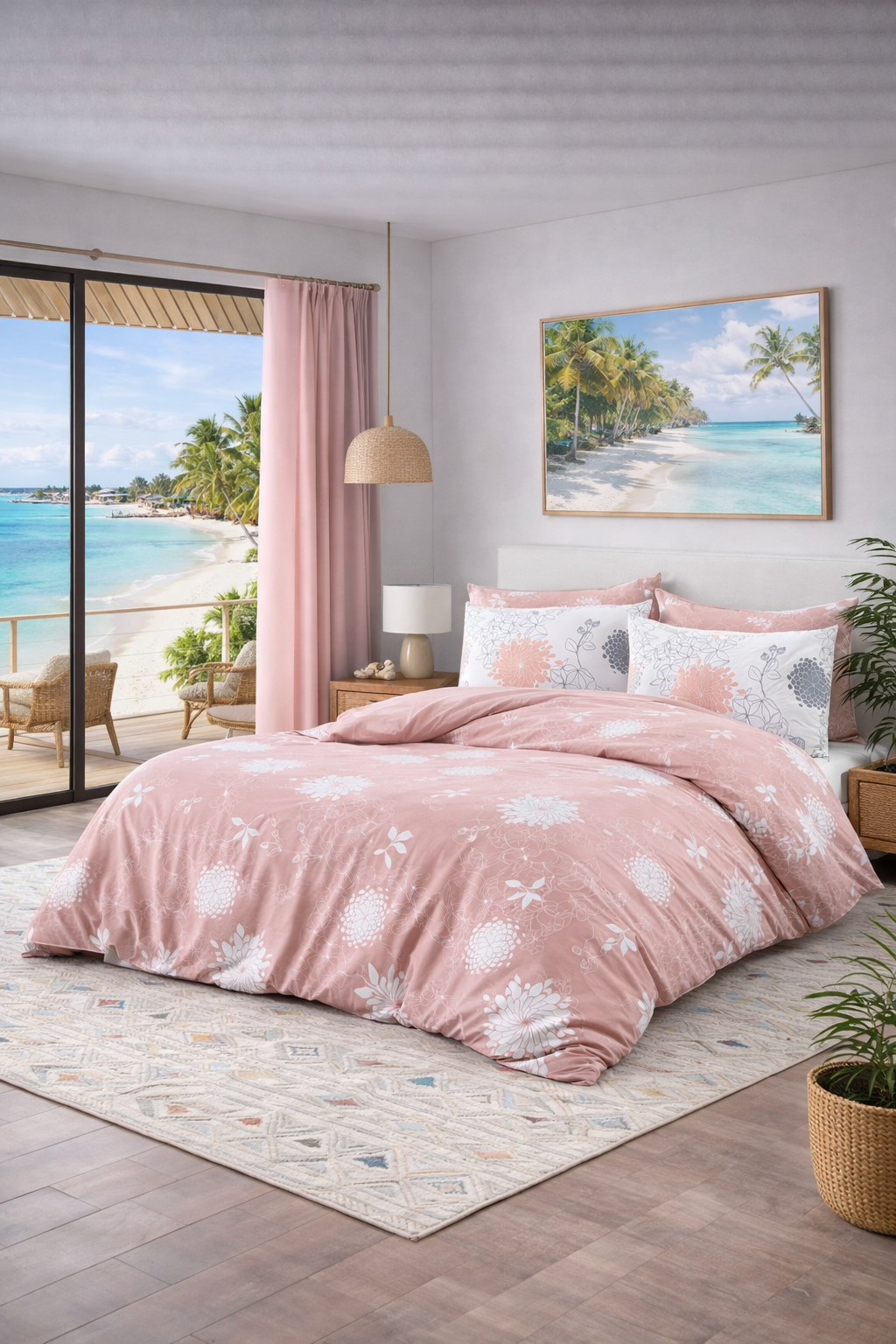 Blush Pink Elegance - Queen 6pcs Turkish bedding set, 100% cotton