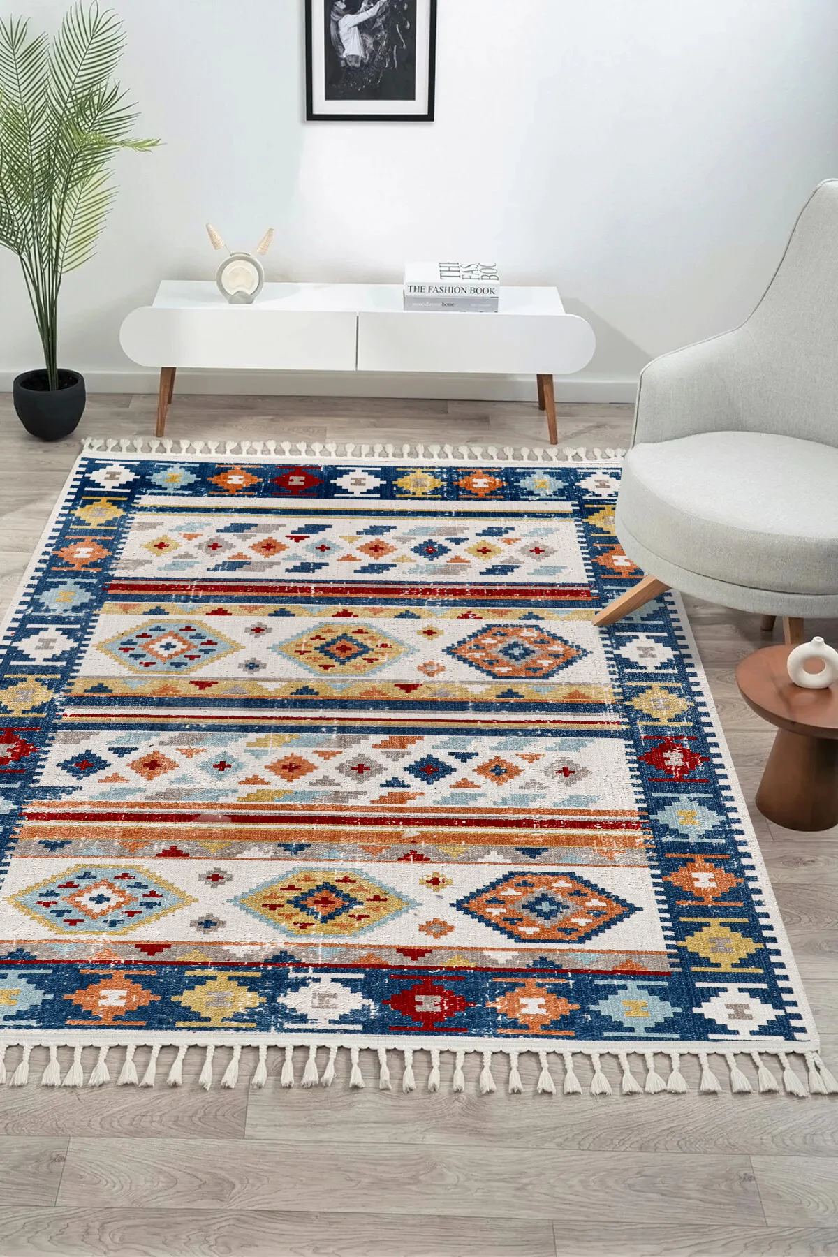 Bohemian Tribal Rug – Multi-Color Stripes & Diamonds ( 3.10x6ft)