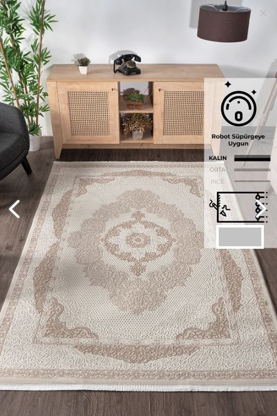Classic Beige Medallion Rug – Subtle Neutrals ( 5.2x7.5ft)