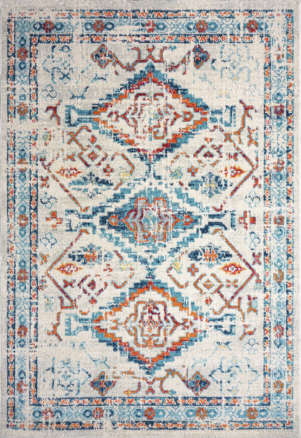 Rustic Vintage Rug – Faded Blue & Red Diamond (3.11x5.5ft)