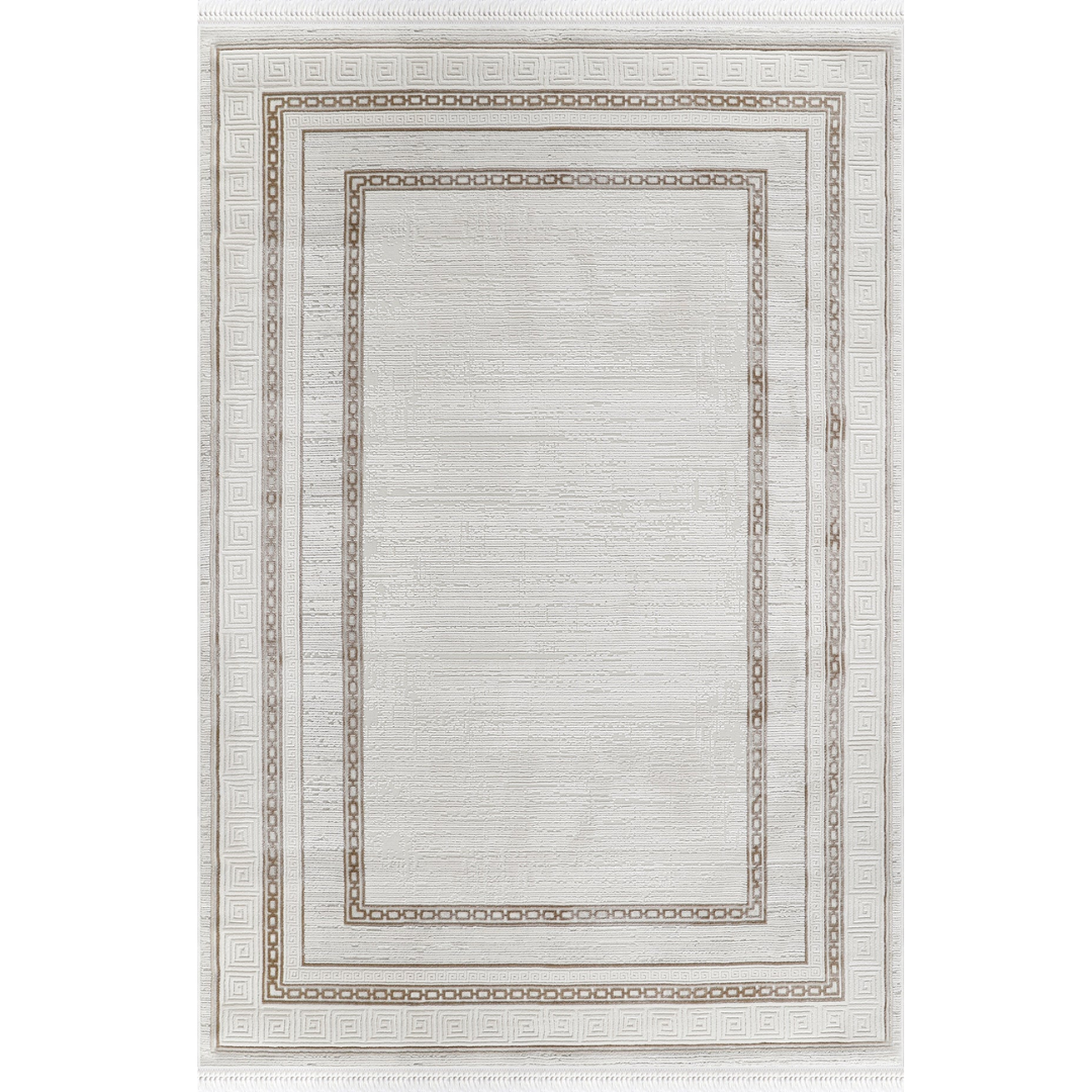 Central medallion inspired by timeless heritage design beige, polypropylene and polyester yarn (5.2x7.6ft)