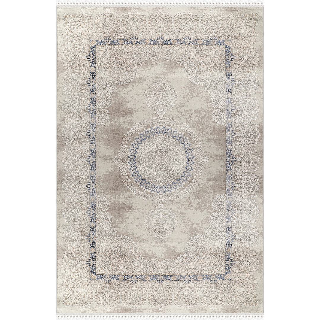 Rug with subtle borders and clean symmetry with a refined look, polypropylene and polyester yarn (6.6x9.6ft)_NZ002