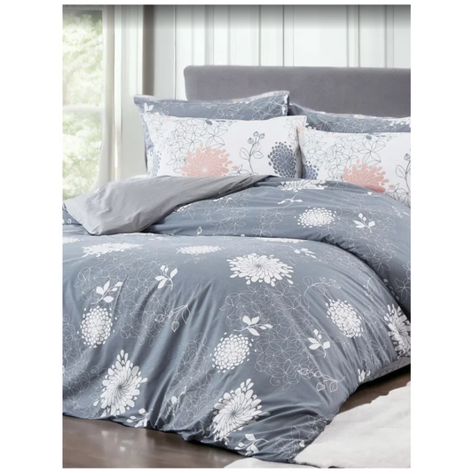 Grey floral Elegance - Queen 6pcs Turkish bedding set, 100% cotton
