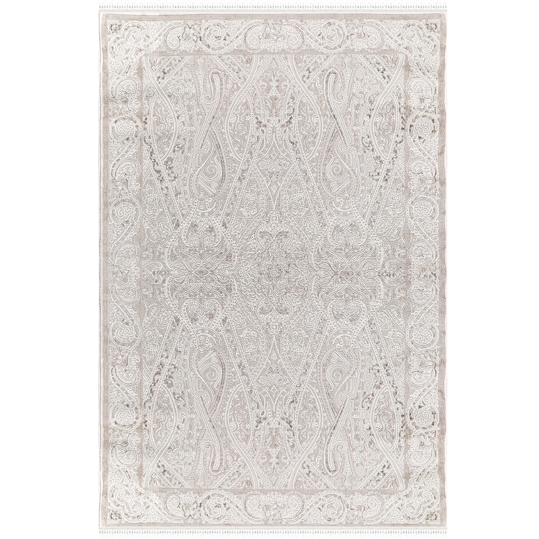 Rug with an elegant fusion of traditional motifs and soft neutral tones, polypropylene and polyester yarn (6.6x9.6ft)_NZ05