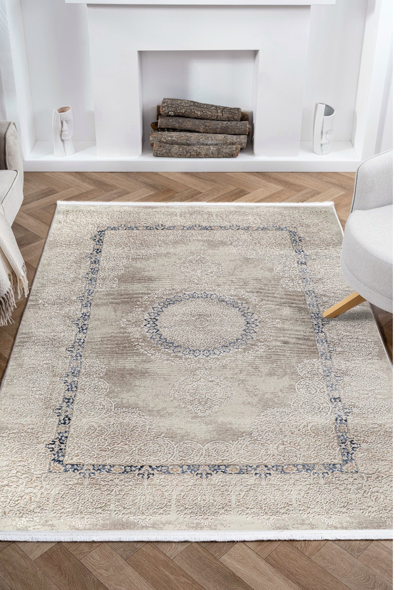 Rug with subtle borders and clean symmetry with a refined look, polypropylene and polyester yarn (6.6x9.6ft)_NZ002
