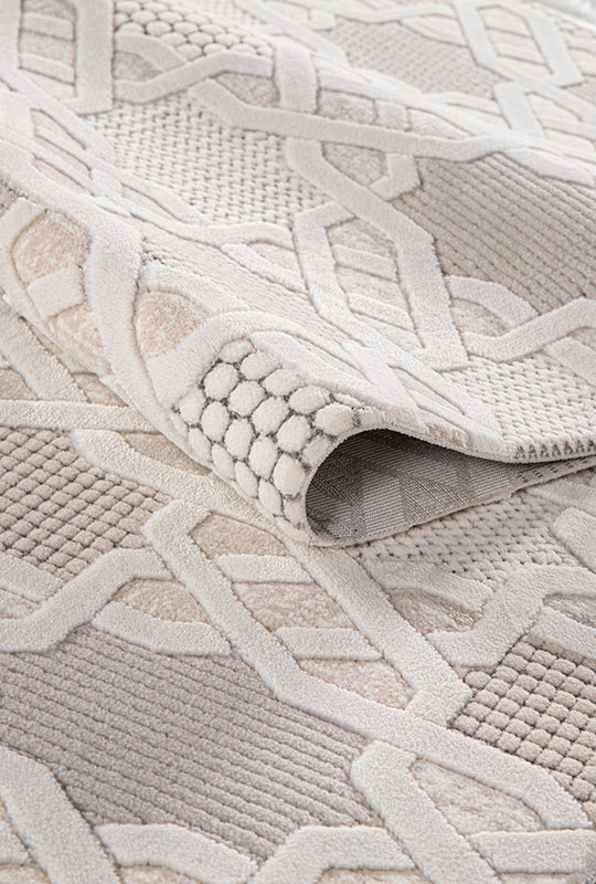 White Lattice Pattern  - Carpet Rug   (5.2x7.5ft)