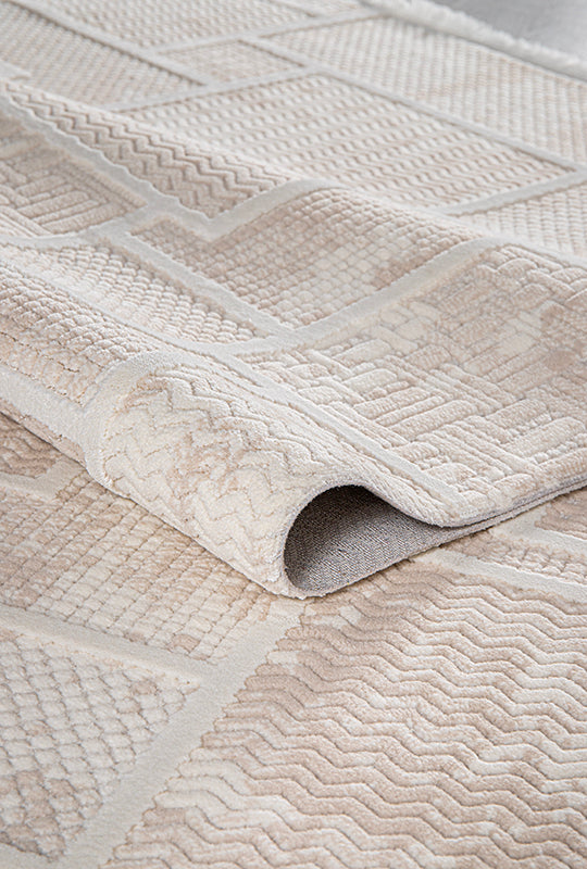 Modern Rug Beige - With Patchwork Design    (5.2x7.5ft)