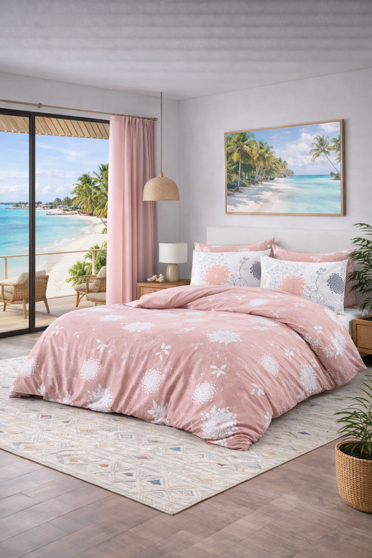 Blush Pink Elegance - Queen 6pcs Turkish bedding set, 100% cotton