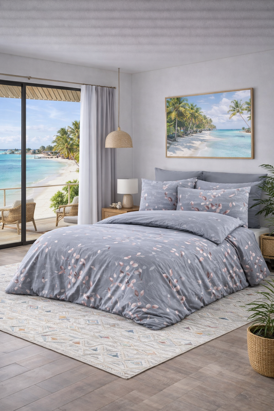 Blossom Grey - 6pcs Turkish bedding set cotton mix