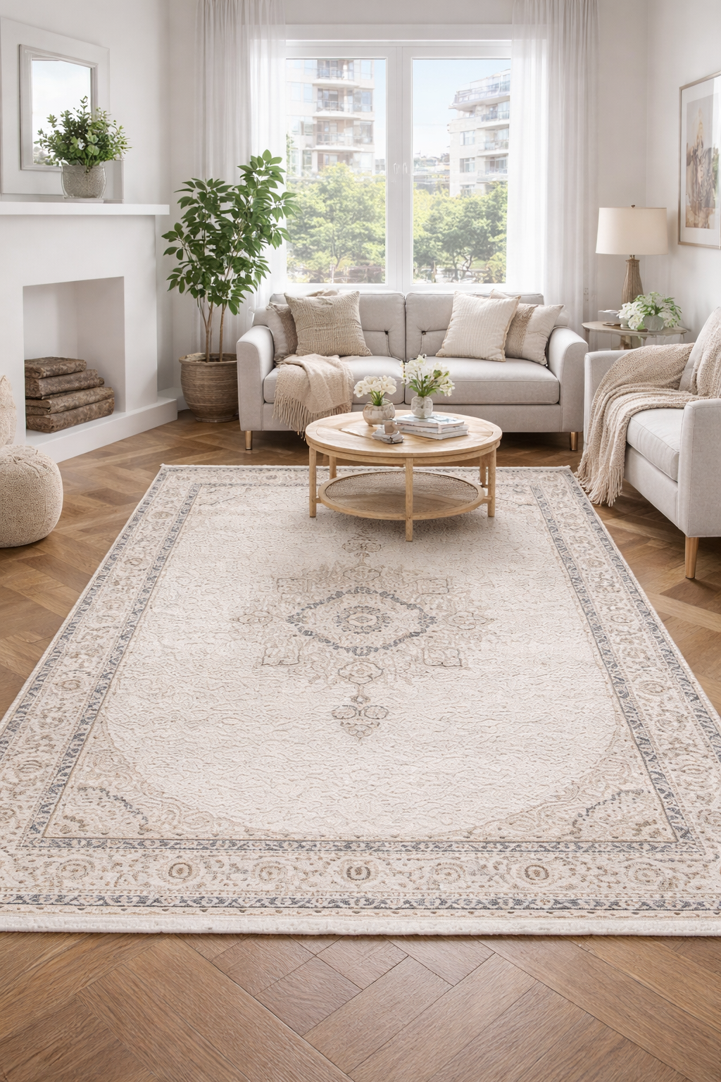 Modern Elegance Beige  - Perfect for modern interiors, polypropylene and polyester yarn (5.2x7.6ft)