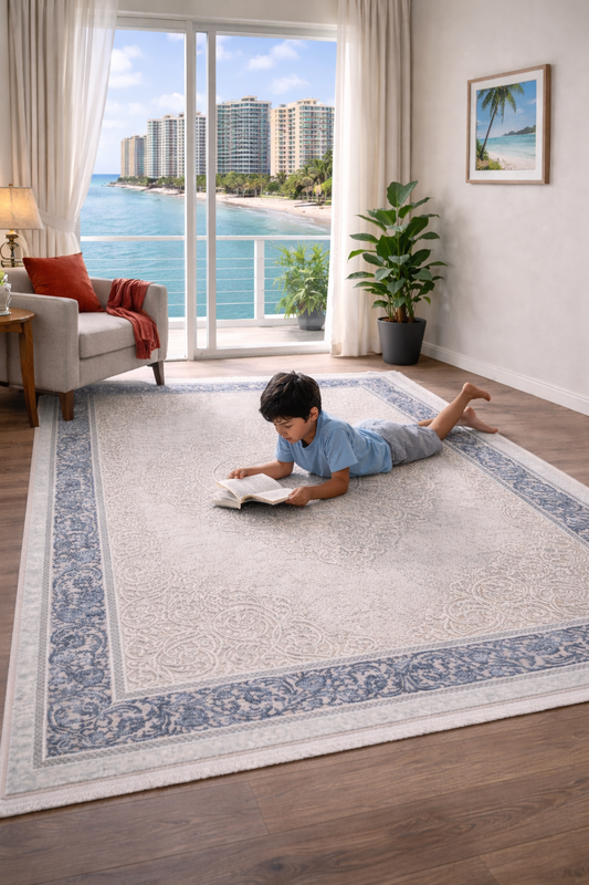 Elegant Turkish Rug -Light Grey Floral Border ( 3.10x6ft)