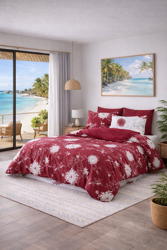 Crimson Snowflake - Queen 6pcs Turkish bedding set, 100% cotton