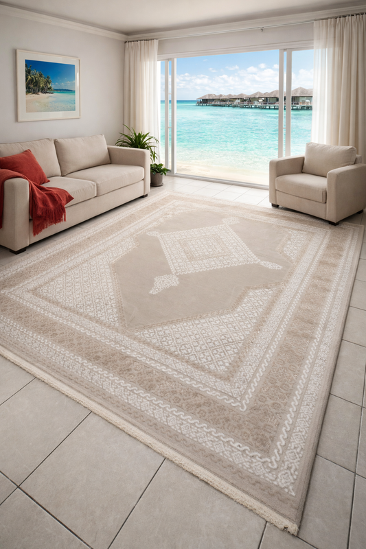 Minimalistic Rug -Beige Diamond Pattern ( 5.2x7.5ft)