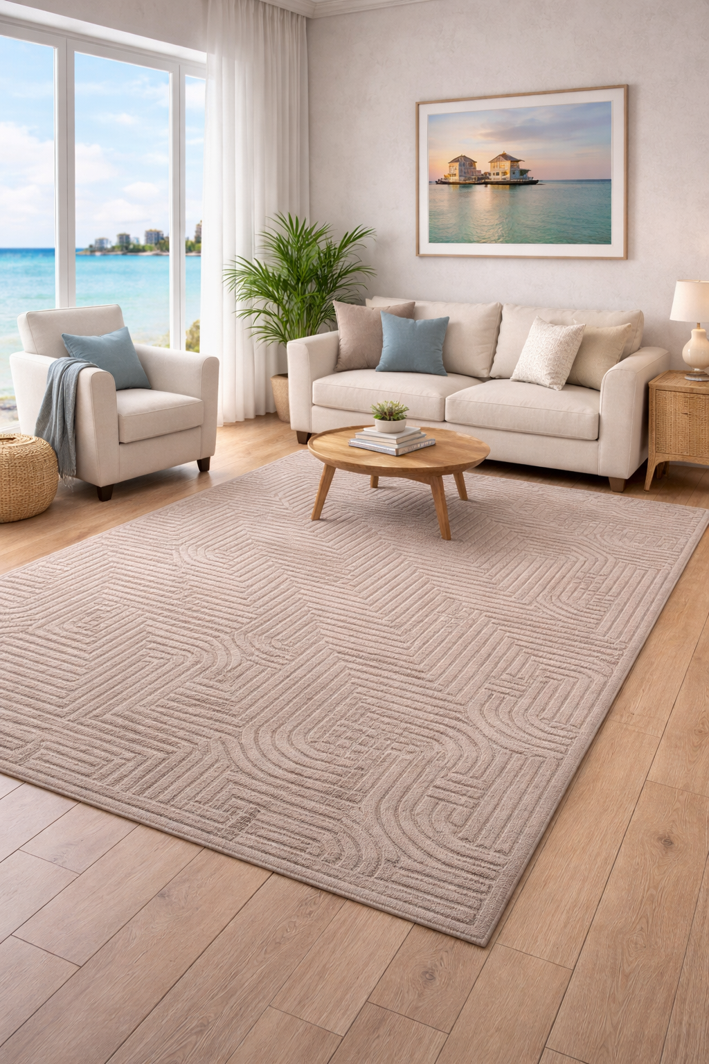 Modern Luxury Carpet – Soft Brown Geometric Rug (3.10x6ft)