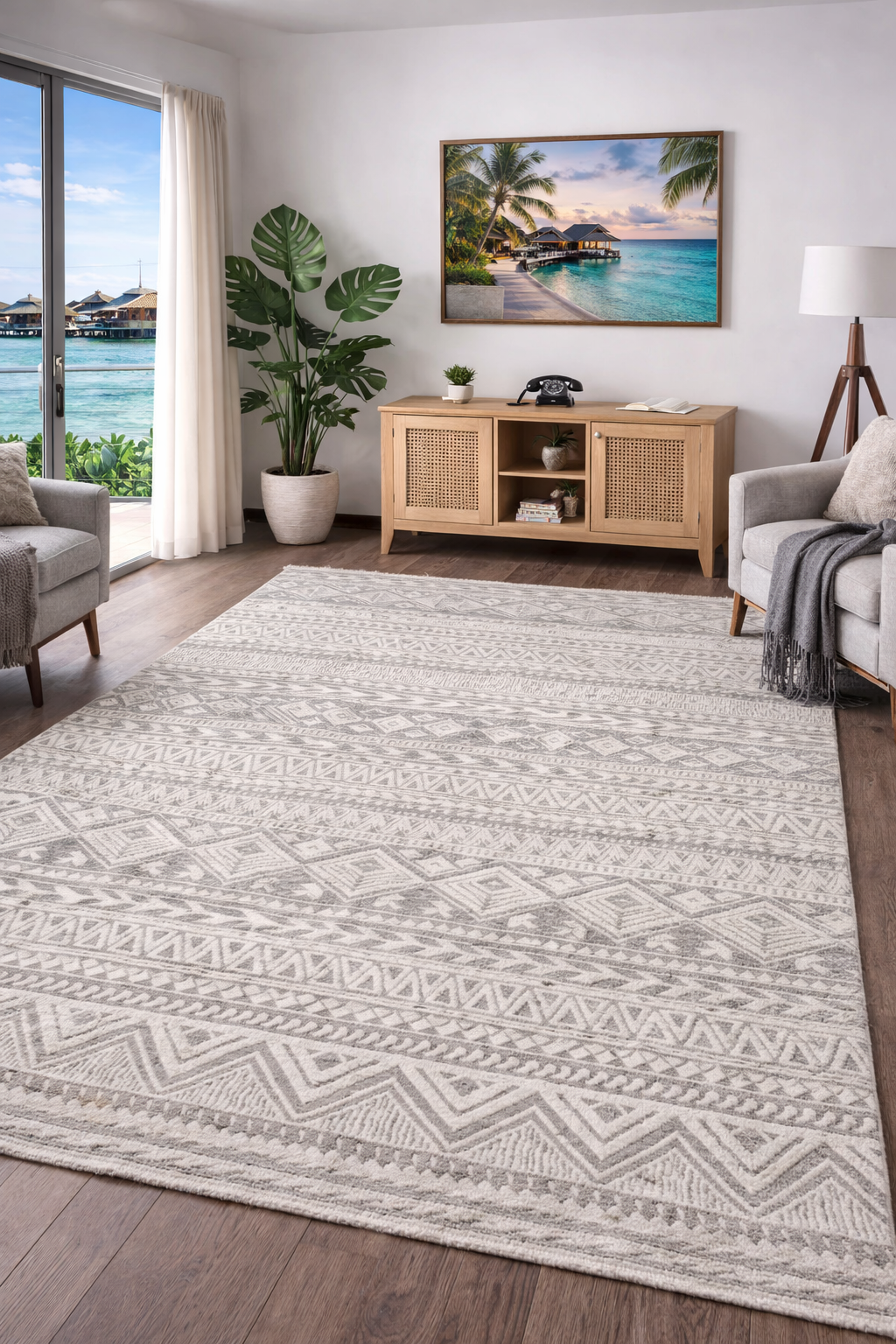 Geometric Tribal Pattern -Neutral Beige ( 3.10x6ft)