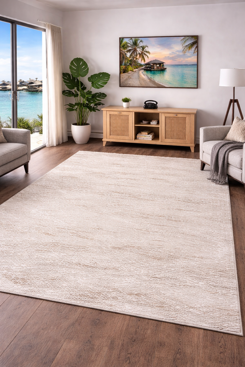 Minimalistic Diamond Shimmer Rug - Gold and Creamy (5.2x7.5ft)