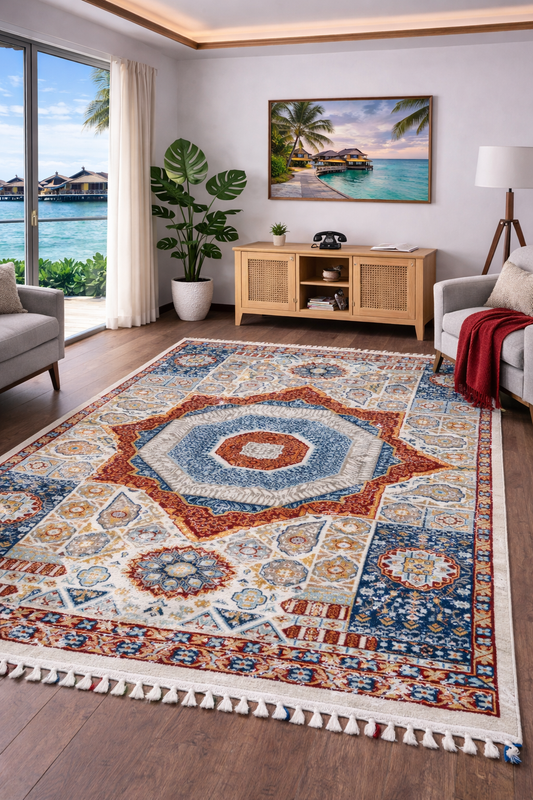 Modern Vintage Style Rug -Geometric Medallion  ( 3.10x6ft)