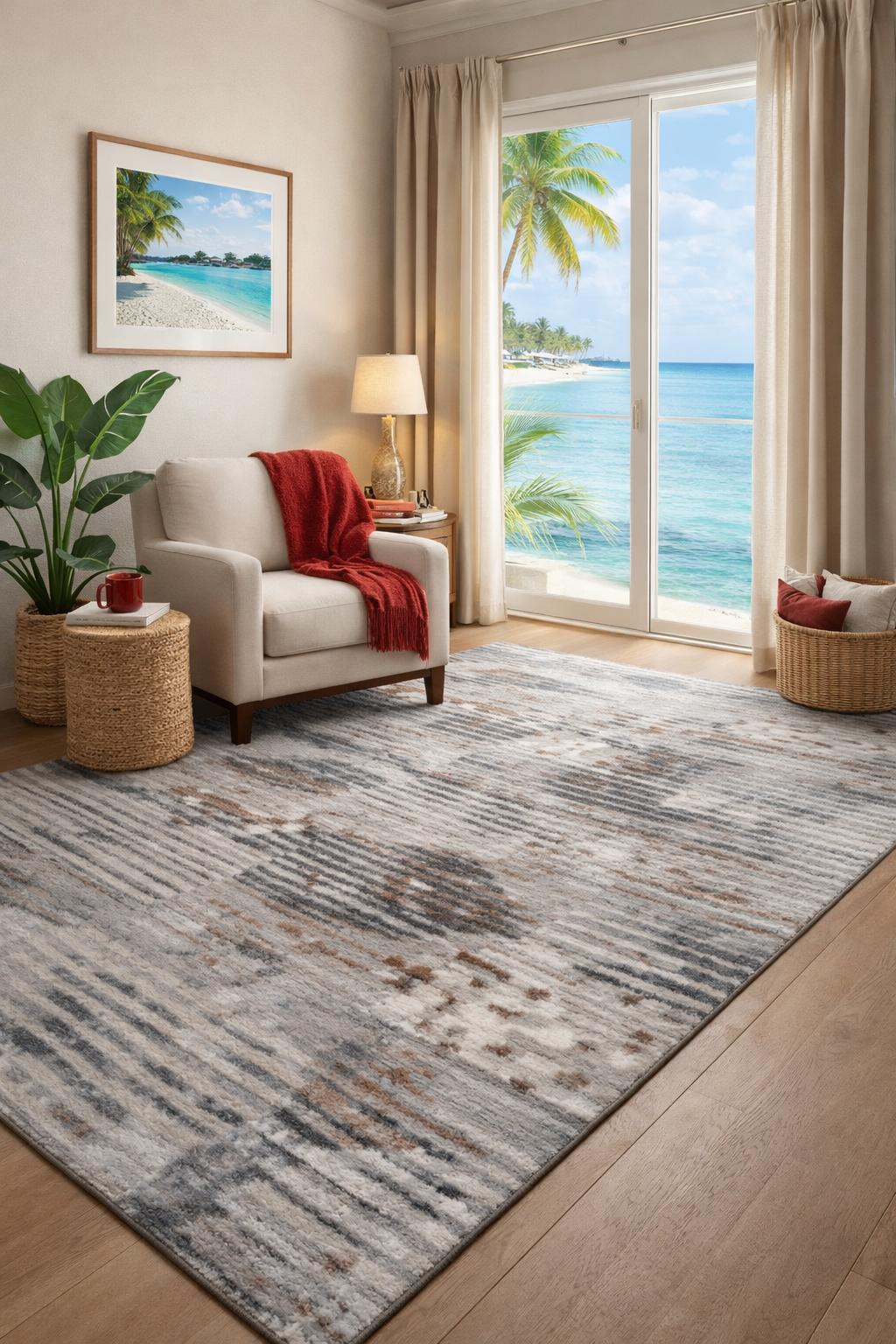 Abstract Brushstroke Rug – Shades of Grey (3.9x6ft)