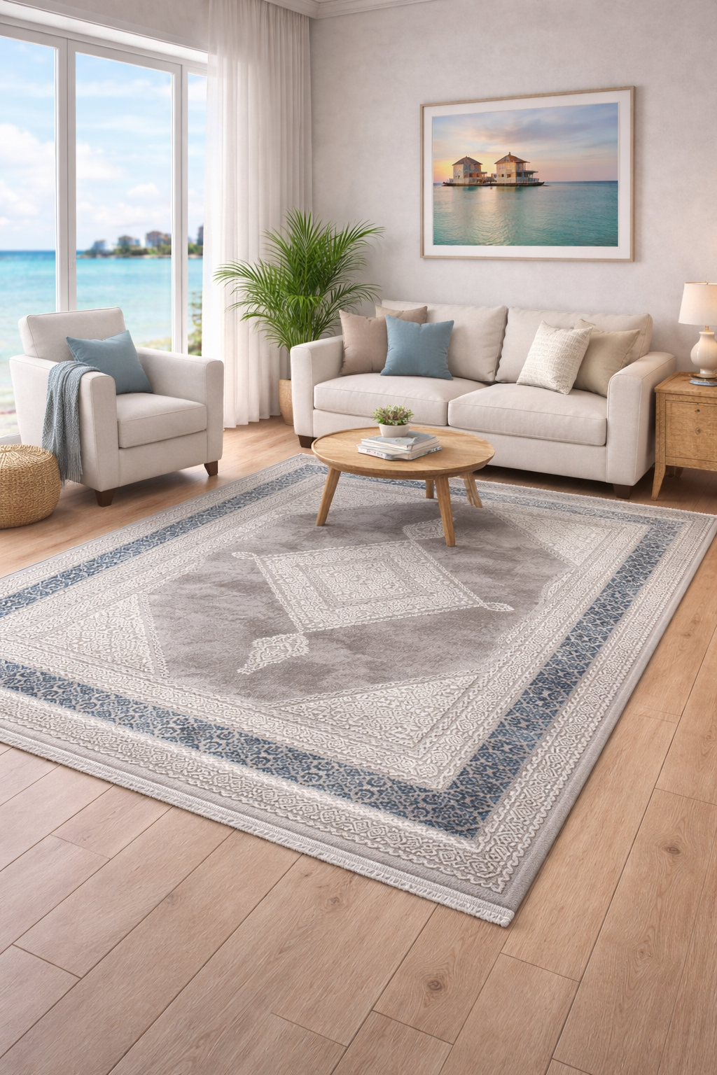 Modern Luxury  Rug - Craft in Grey Diamond Motif ( 5.2x7.5ft)