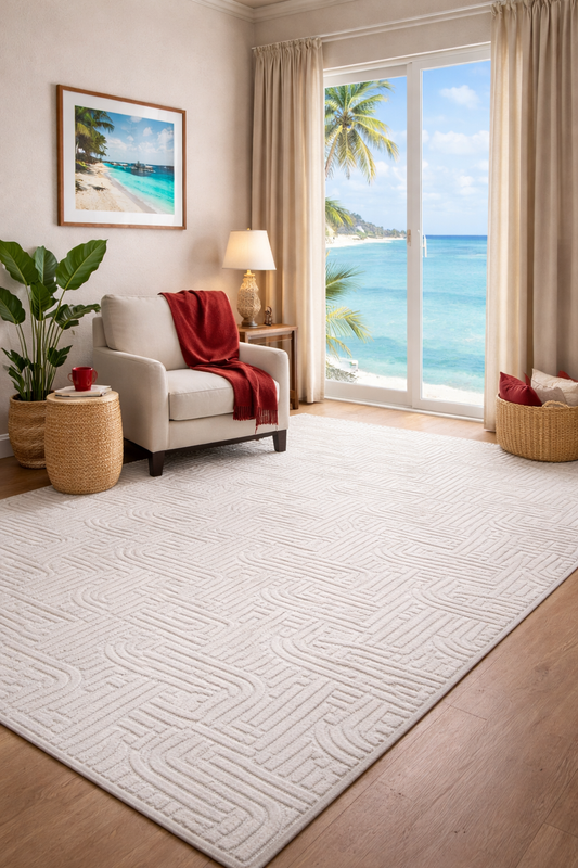 Contemporary Rug – Creamy Textured Luxury Carpet  (5.2x7.5ft)