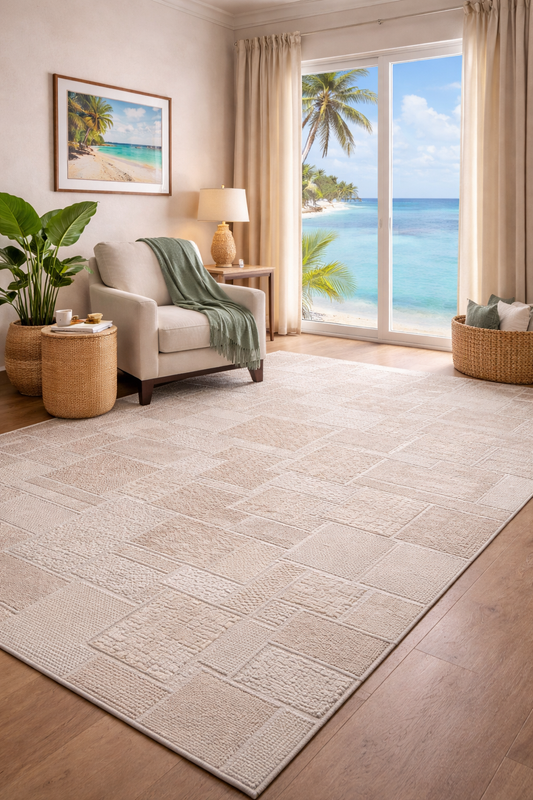 Modern Rug Beige - With Patchwork Design    (5.2x7.5ft)