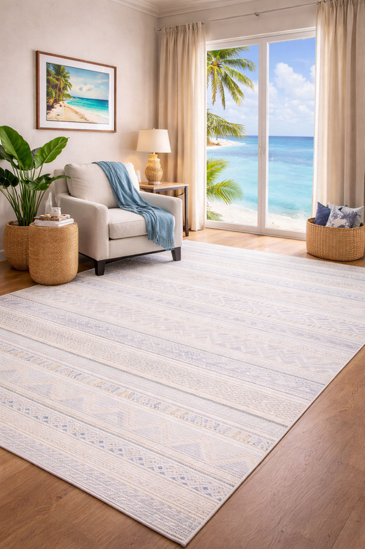 . Striped Geometric Carpet Rug – Pastel Shades   (5.2x7.5ft)