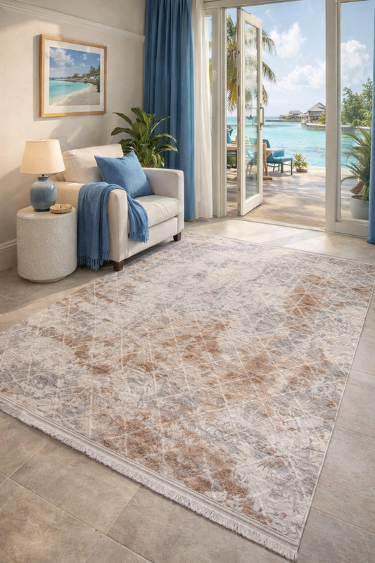Textured abstract rug - beige and grey (3.10x6ft)