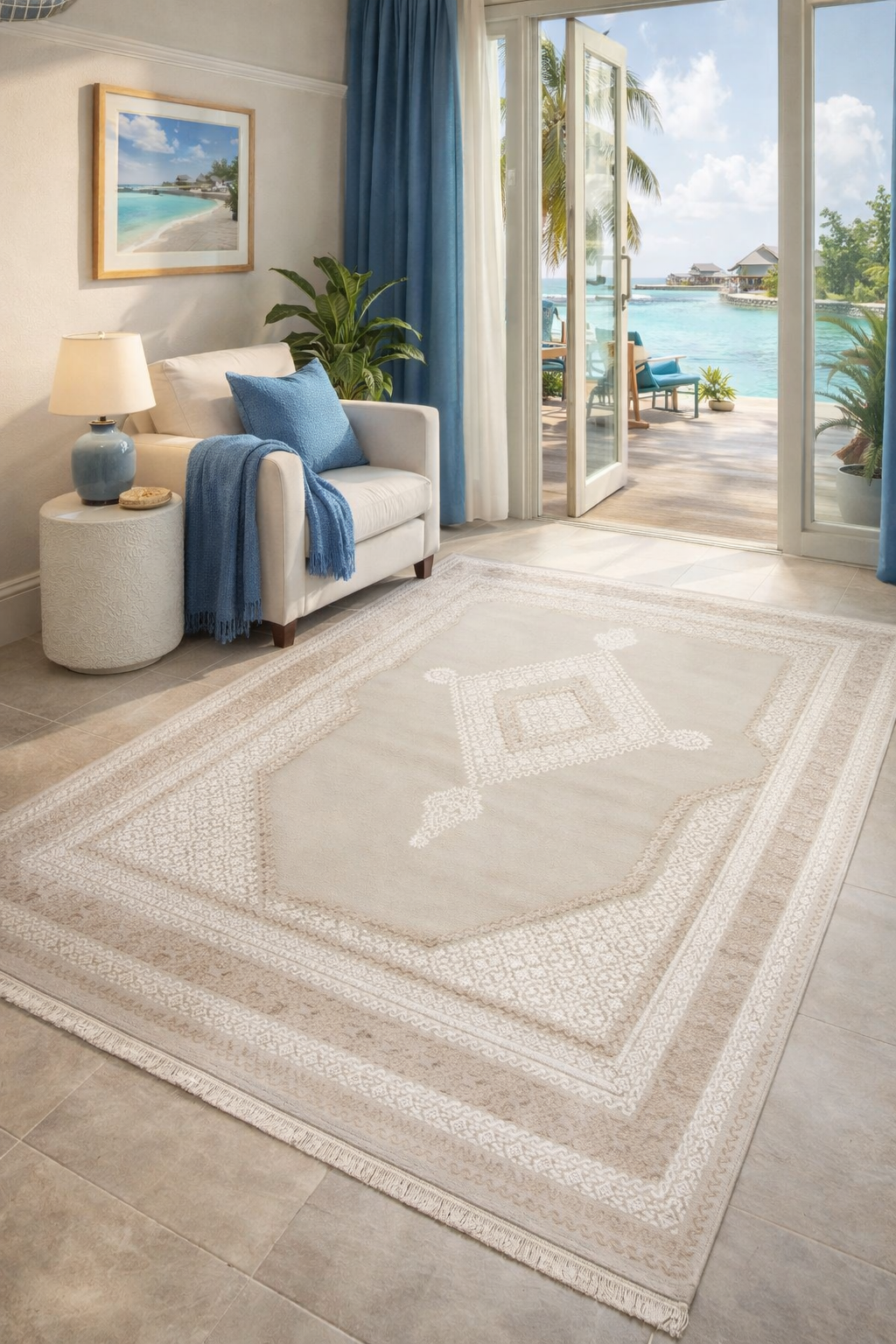 Minimalistic  Rug - Beige Diamond Pattern ( 3.10x6ft)