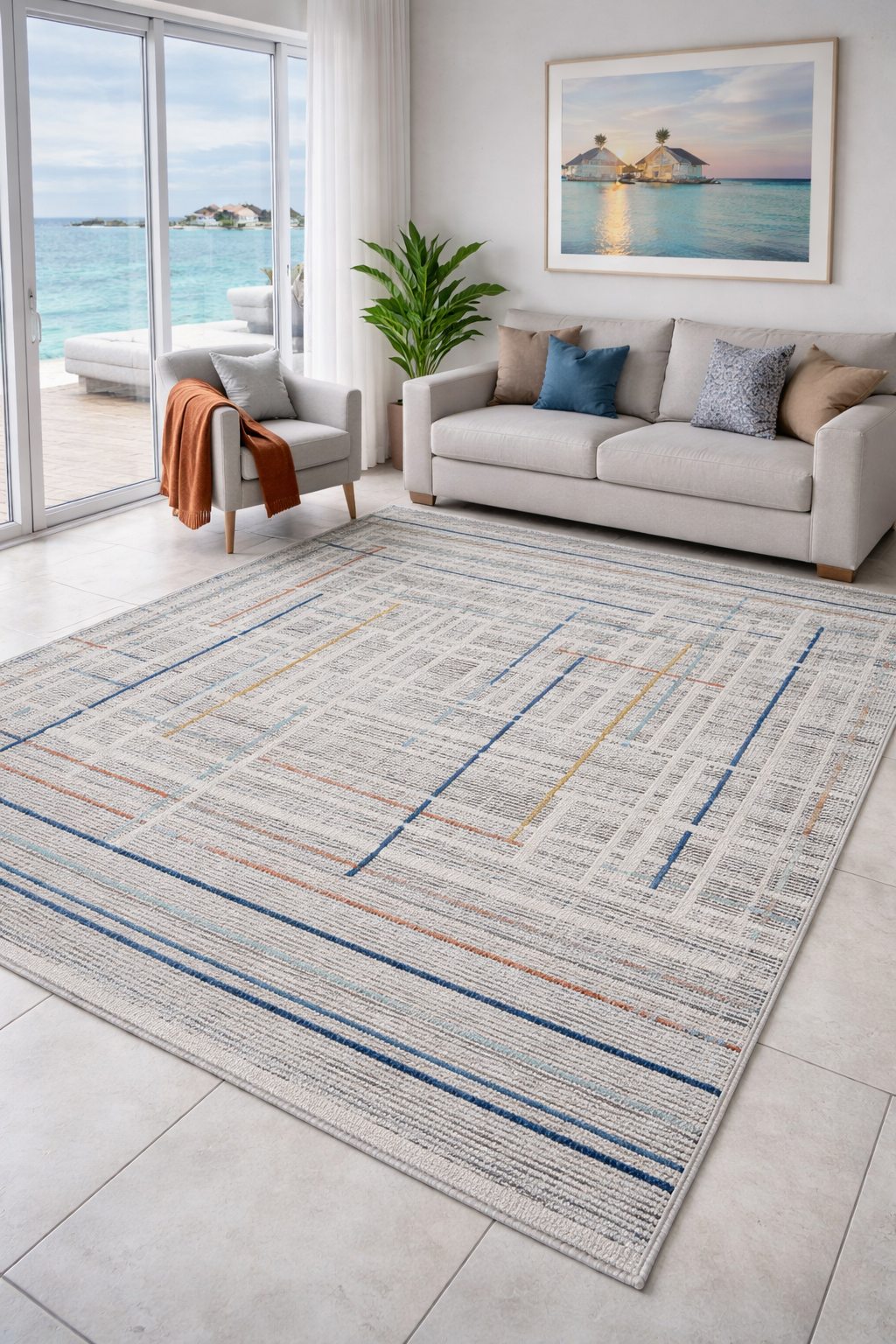 Modern  Rug - Grey Stripes ( 5.2x7.5ft)