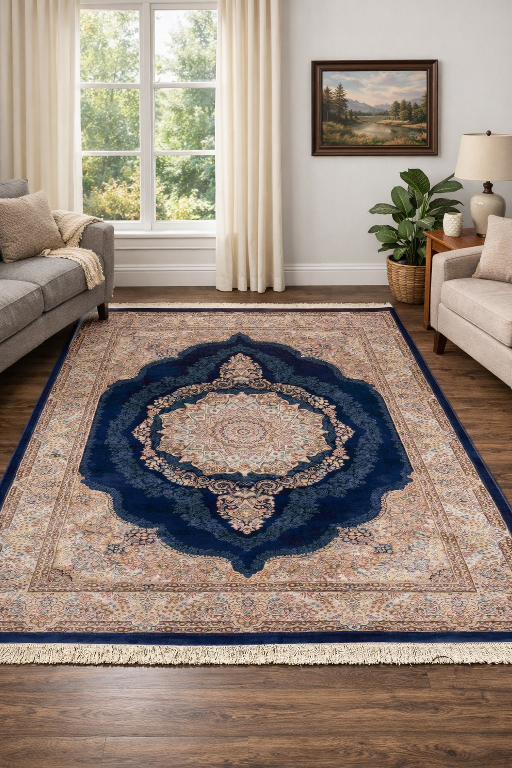 Turkish silky (viscose) woven rug, 2 million knots, 2900gr/m2, 5mm pile height, extremely dense, luxurious, soft and highly durable (5.2x7.6ft)