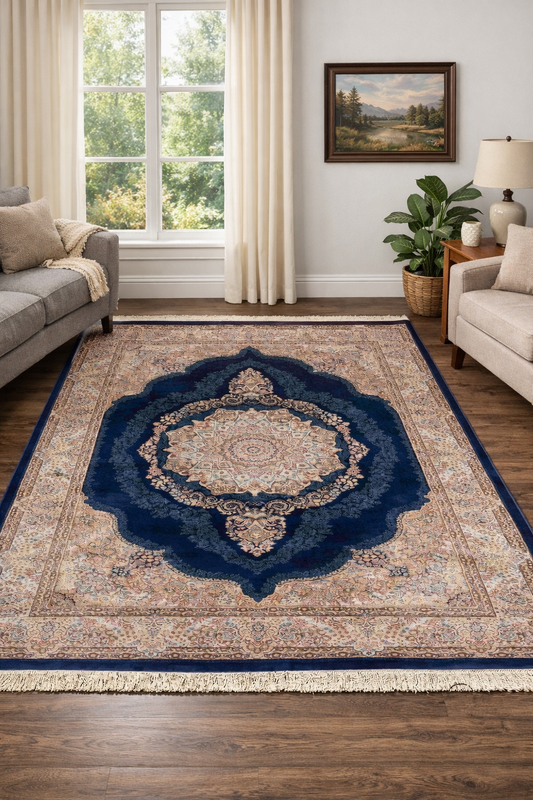 Turkish silky (viscose) woven rug, 2 million knots, 2900gr/m2, 5mm pile height, extremely dense, luxurious, soft and highly durable (5.2x7.6ft)