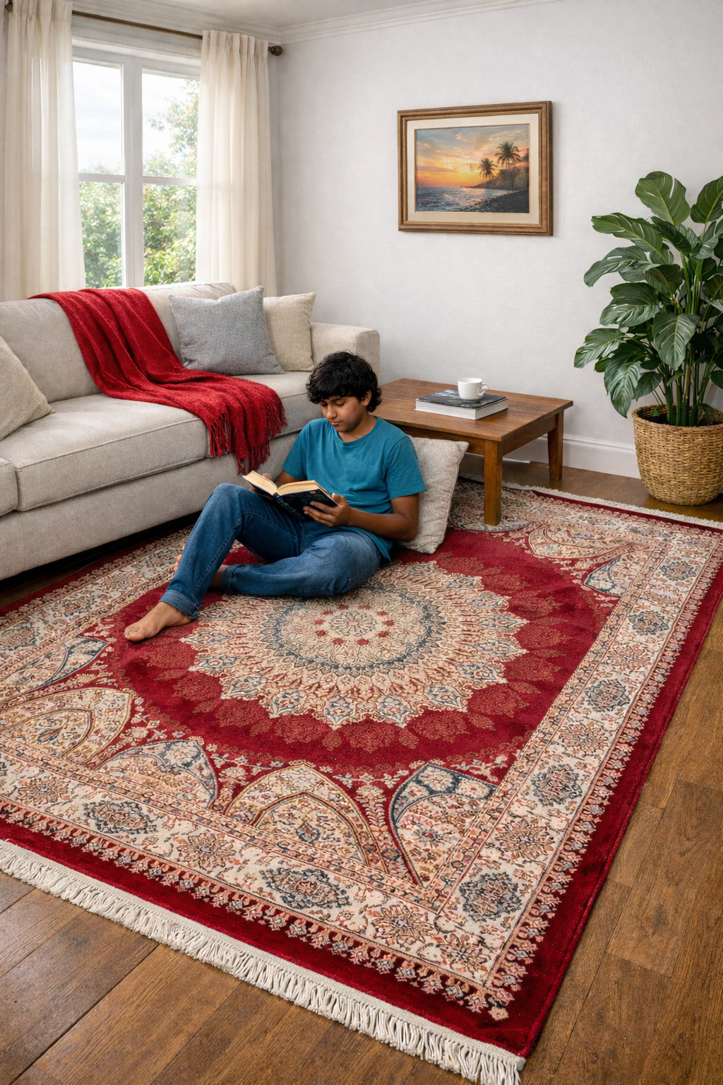 Turkish silky (viscose) woven rug, 2 million knots, 2900gr/m2, 5mm pile height, extremely dense, luxurious, soft and highly durable (5.2x7.6ft)