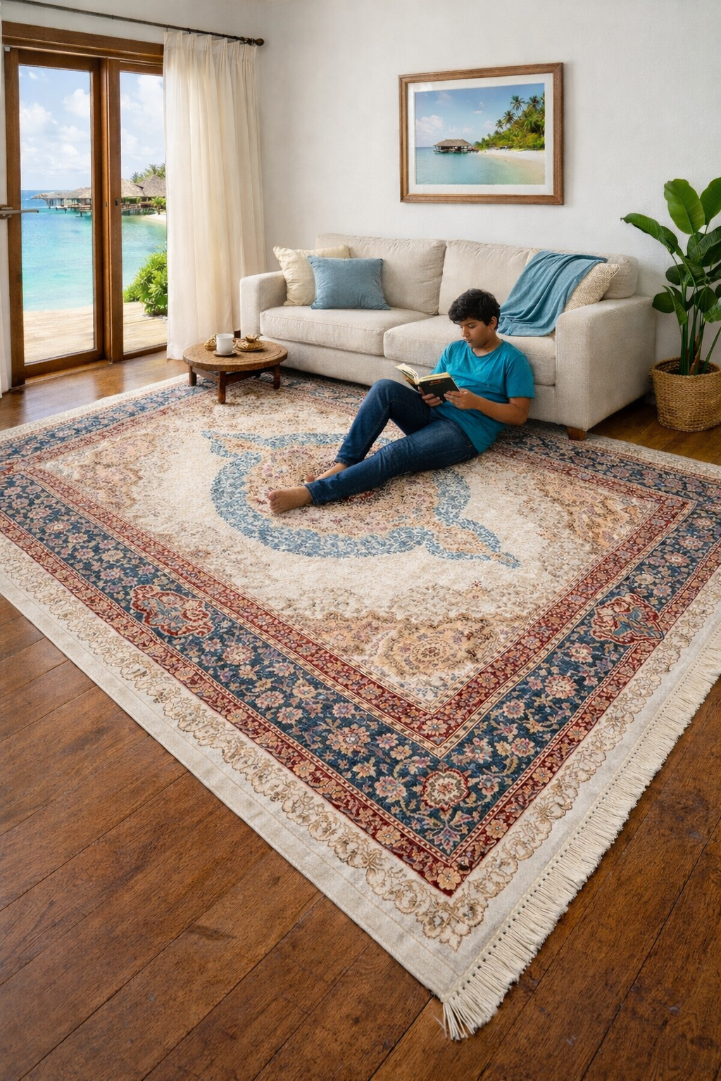 Turkish silky woven rug, 2 million knots, 2900gr/m2, 5mm pile height, extremely dense, luxurious, soft and highly durable (5.2x7.6ft)