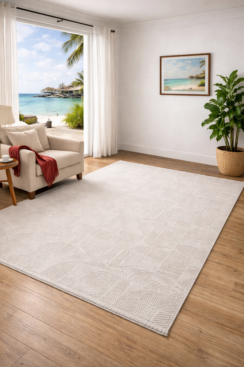Layered neutral calm light creamy shade created with gentle depth and texture (5x7.6ft)