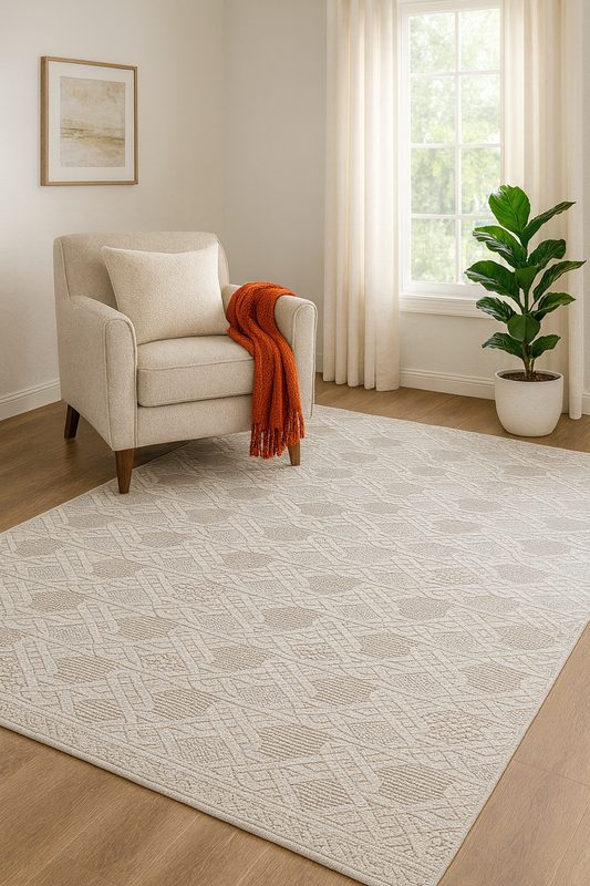 White Lattice Pattern  - Carpet Rug   (5.2x7.5ft)