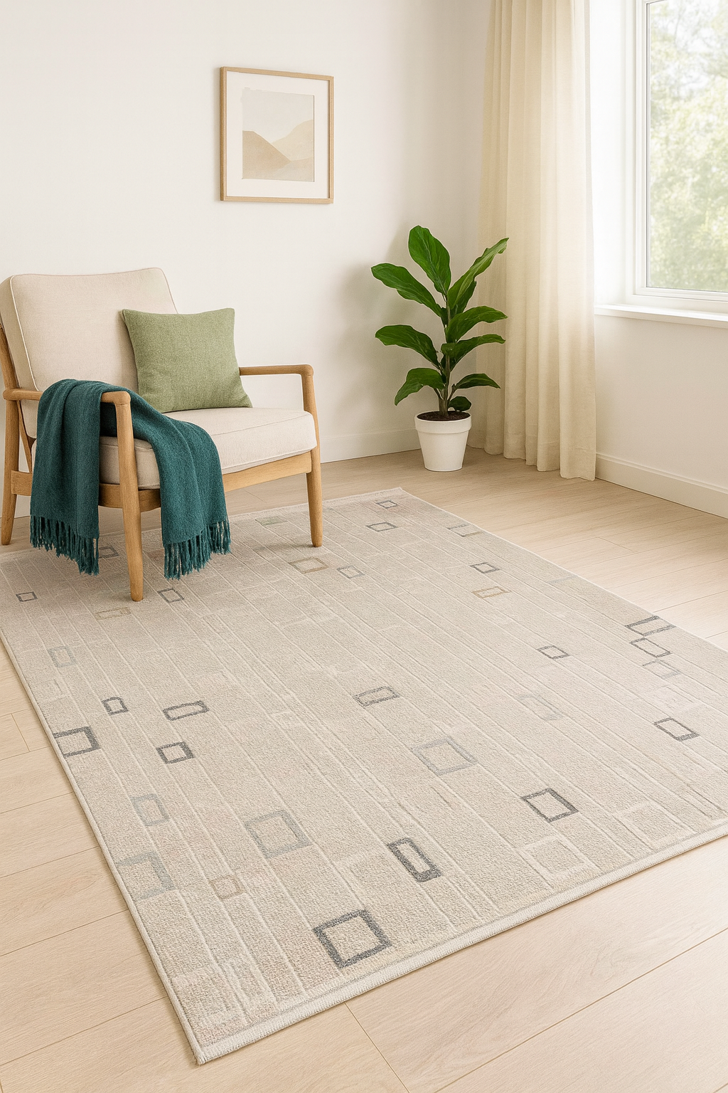 Modern geometric pattern rug - light grey ( 3.10x6ft)