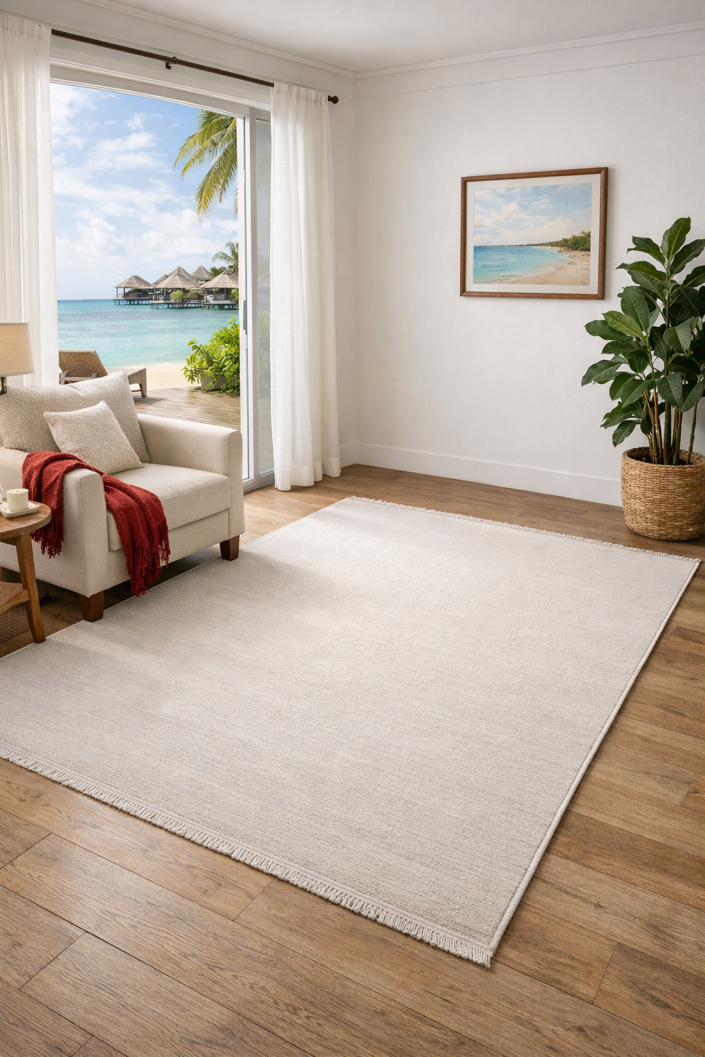 Layered neutral calm light beige creamy shade created with gentle depth and texture (5x7.6ft)